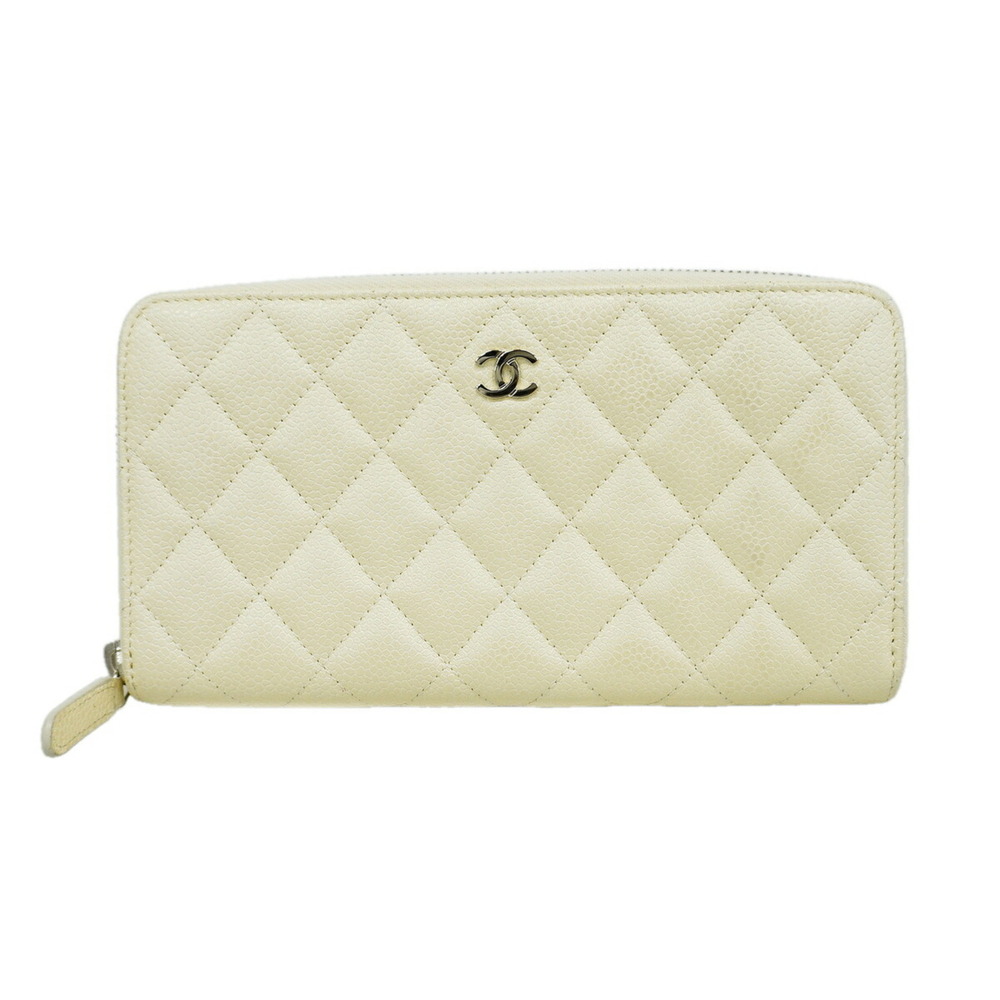 CHANEL White Caviar Leather Wallet